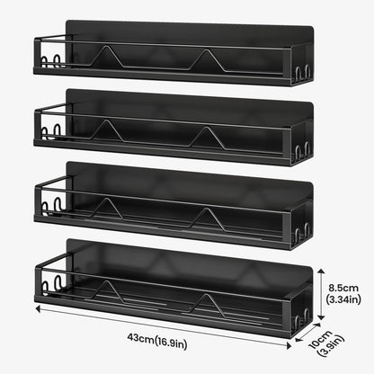 Mystozer 16.9 Inch Wide Large Capacity Magnetic Spice Rack for Refrigerator,4 Pack Metal Fridge Shelf Apartment Essentials Fridge Organizer Magnetic Storage Fridge Magnet Organizer(Black)