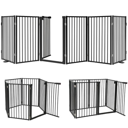 Snagle Paw Full Metal Freestanding Dog Gate with Door, 120” W x 32” H Pet Gate with Support Feet for Doorways, Stairs and Hallways, Portable Dog Fence for Indoor Use (32" 6 Panel, Black)