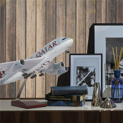 Qatar A380 Plane Diecast with LED Light(Touch or Sound Control) - 18' 1:160 Scale Airplane Model for Decoration or Displays