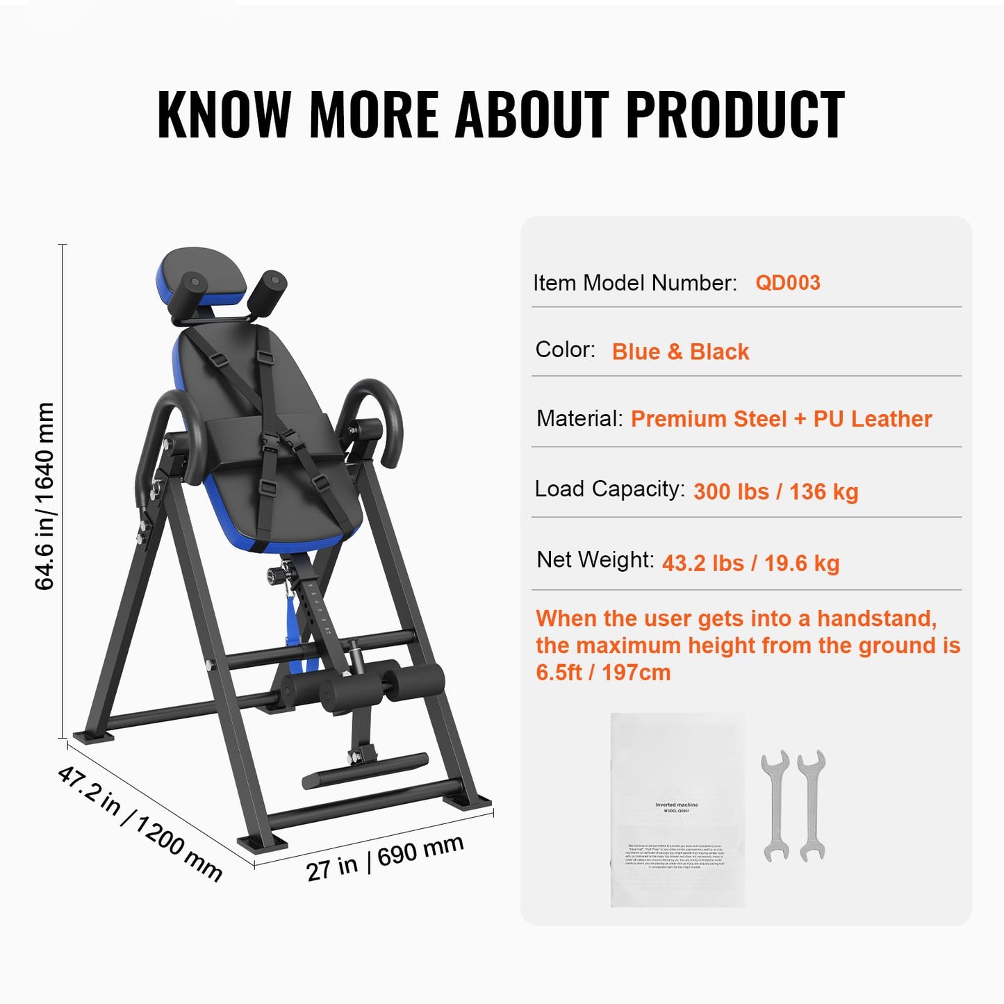 Happybuy Inversion Table, 300 lbs Capacity Heavy Duty Decompression Back Stretcher, Strength Training Equipment with Headrest, Ankle Lock & Adjustable Protective Belt, Blue/Black