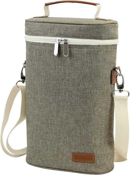 ZORMY 2 Bottle Insulated Wine Carrier Bag for Travel, Cooler Tote with Shoulder Strap & Corkscrew Opener