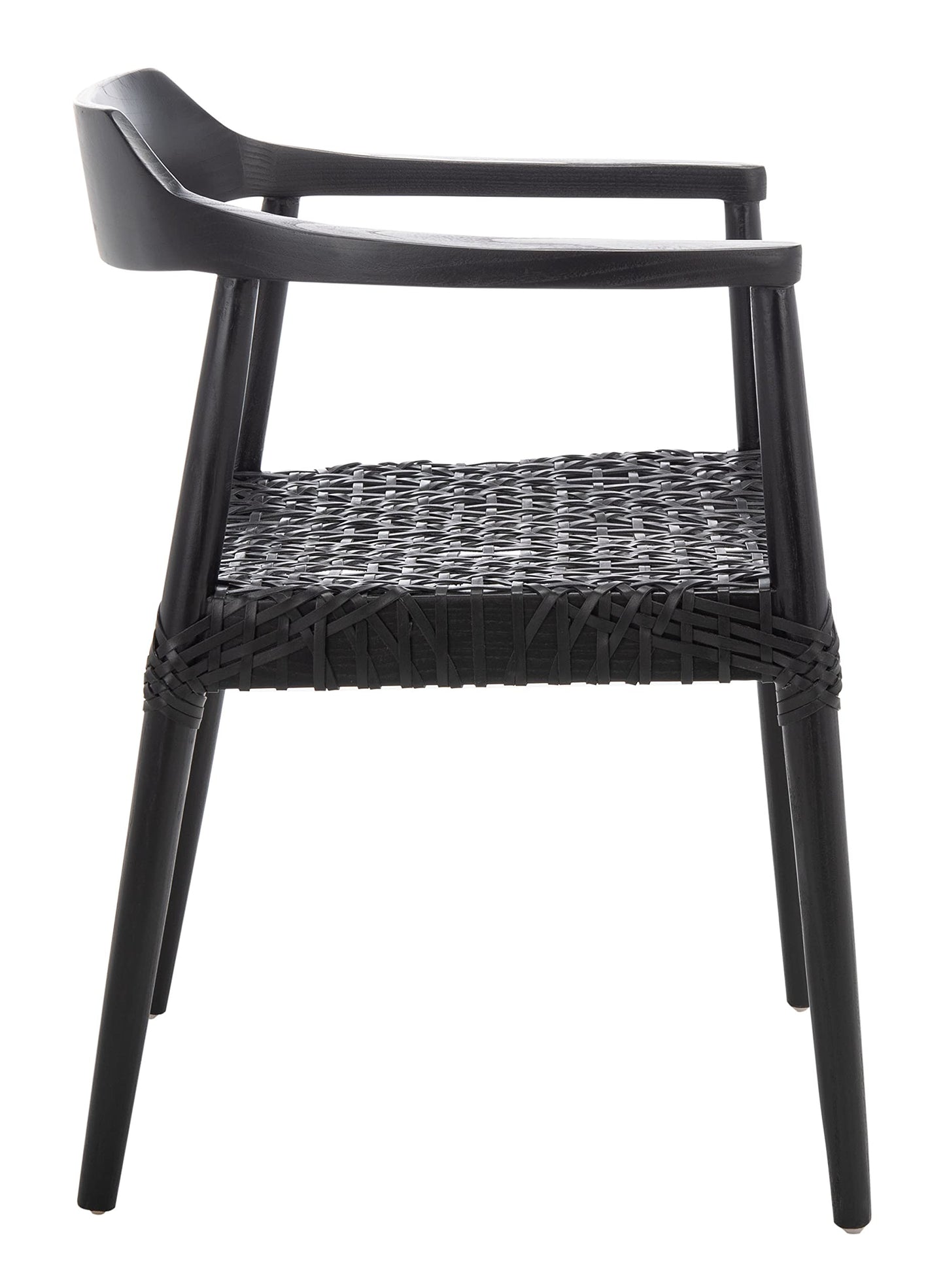SAFAVIEH Home Collection Munro Black Sungkai Wood/Black Leather Woven Accent Chair (Fully Assembled)