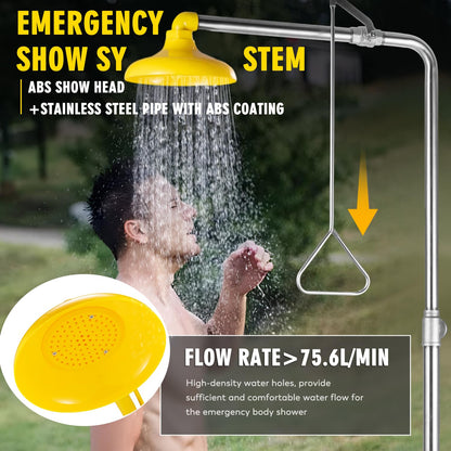 CGOLDENWALL Emergency Shower Eye Wash Station Safety Shower Station Eyewash Station, 304 Stainless Steel, NPT Threads, with Emergency Sign
