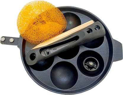 Non Stick Appam Pan, 7 Cavity Aluminium Paniyaram Pan with Stainless Steel Lid, Ebelskiver Patra Appachatty Egg Maker