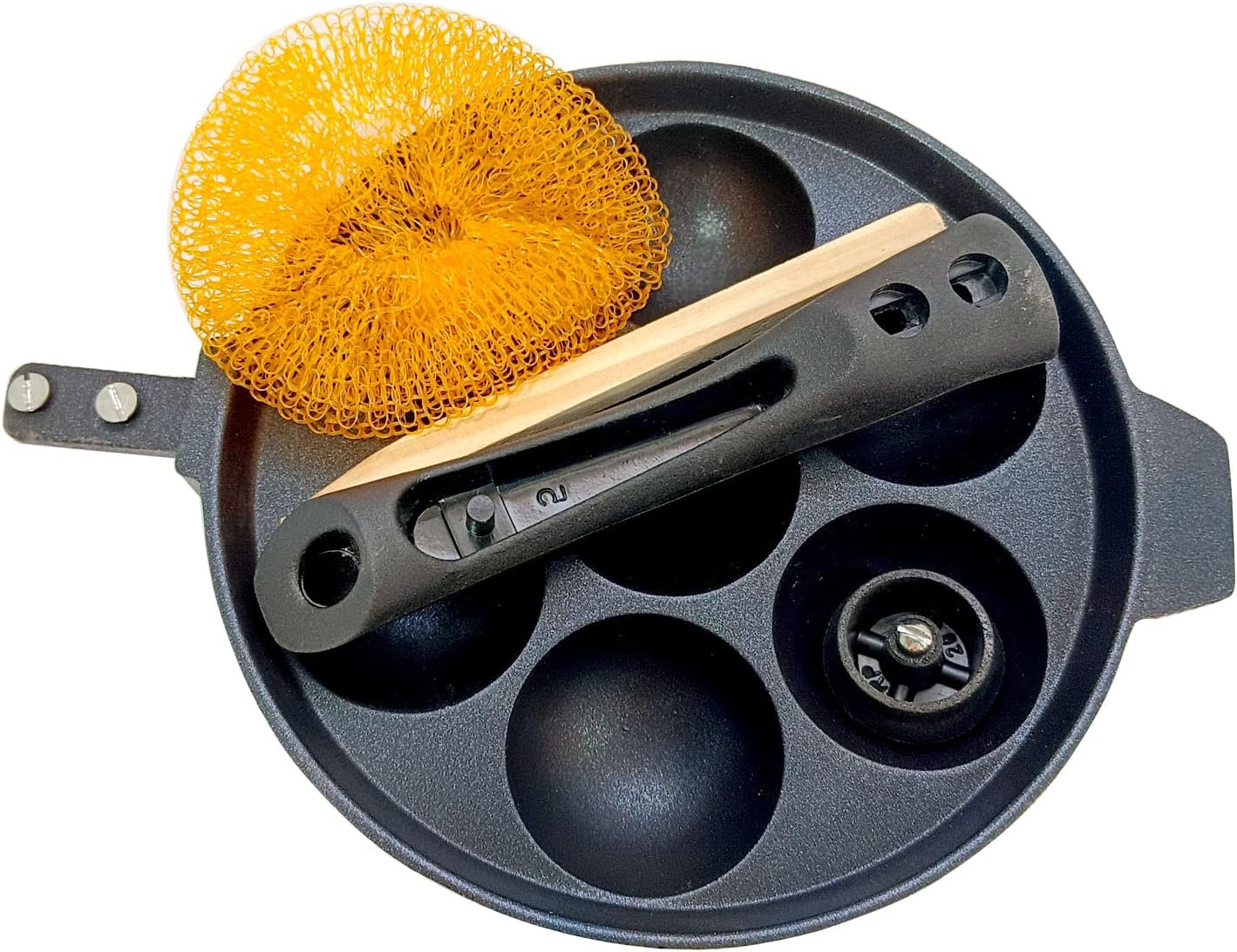 Appam Pan, Non Stick Ebelskiver Maker, 7 Cavity Paniyaram Pan with Stainless Steel Lid