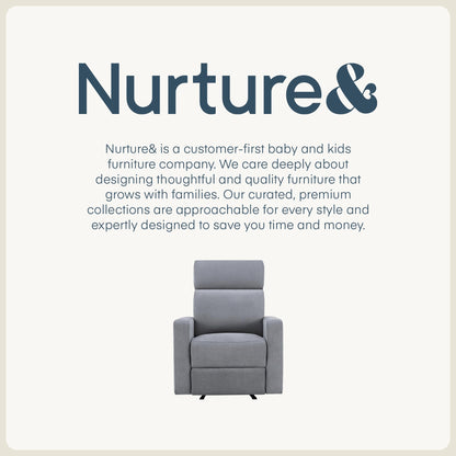Nurture& The Glider Premium Power Recliner Nursery Glider Chair with Adjustable Head Support | Designed with a Thoughtful Combination of Function and Comfort | Built-in USB Charger (Gray)