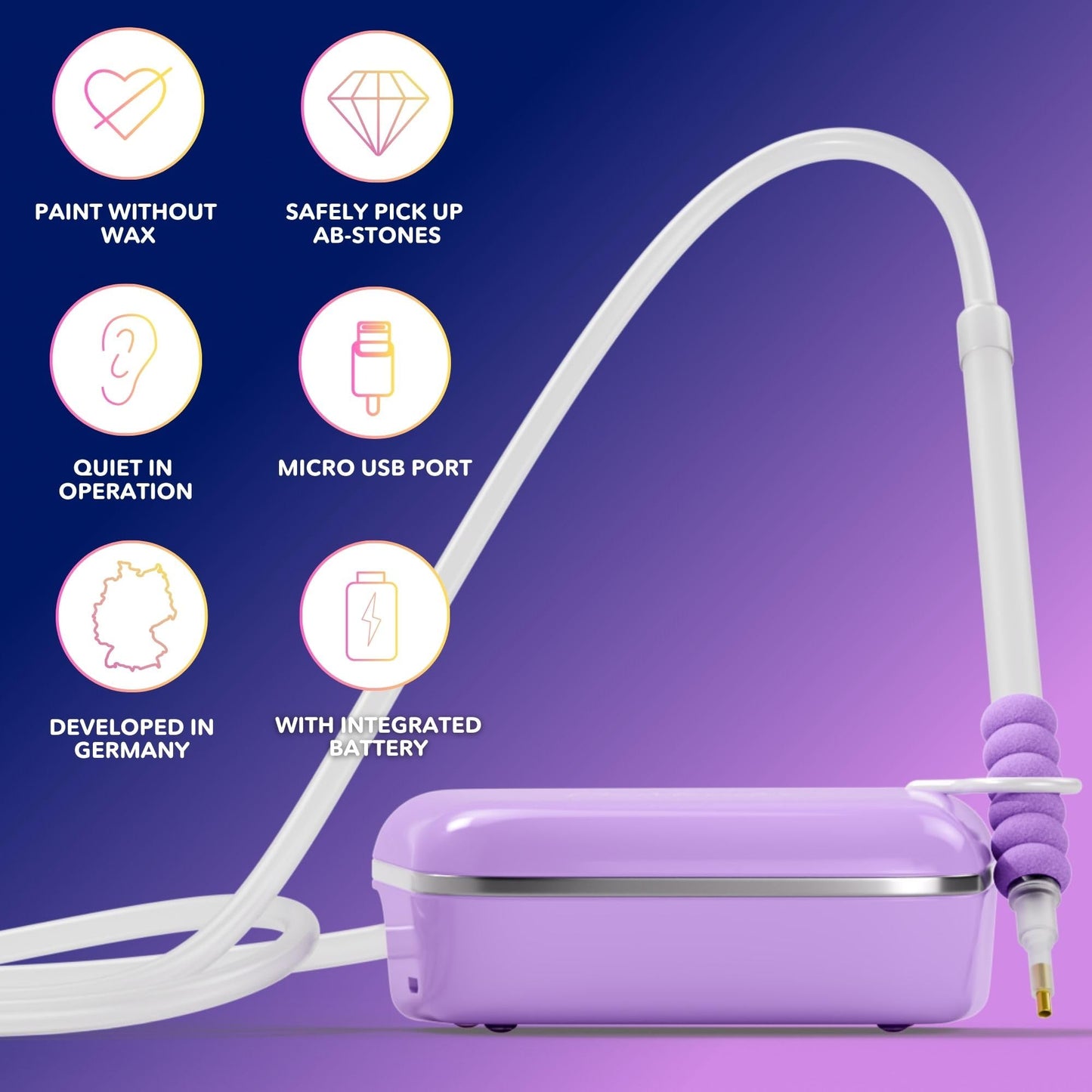 Picmondoo Electric Diamond Painting Pen – Wireless Vacuum Diamond Art Pen, Waxless Diamond Painting Tool Kit with Pump & Accessories for Fast & Easy Diamond Art, AB Stones Compatible (Purple, 2 Gear)