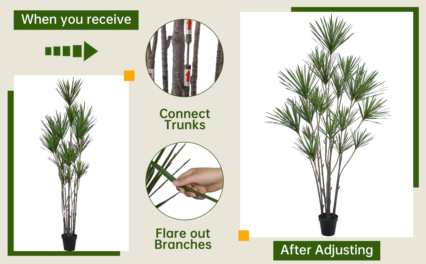 Fsslower Artificial Dracaena Marginata Tree 8FT with 547 Leaves & 19 Heads Tall Large Lifelike Faux Tropical Yucca Plant Madagascar Dragon Tree 96 Inch Black Pot for Indoor Home Office Store Decor