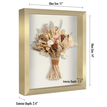 Americanflat 11x14 Shadow Box Frame with Shatter-Resistant Glass - Silhouette Collection - Large Shadow Box Display Case for Tabletop and Wall Display - Gold with Soft Felt Back