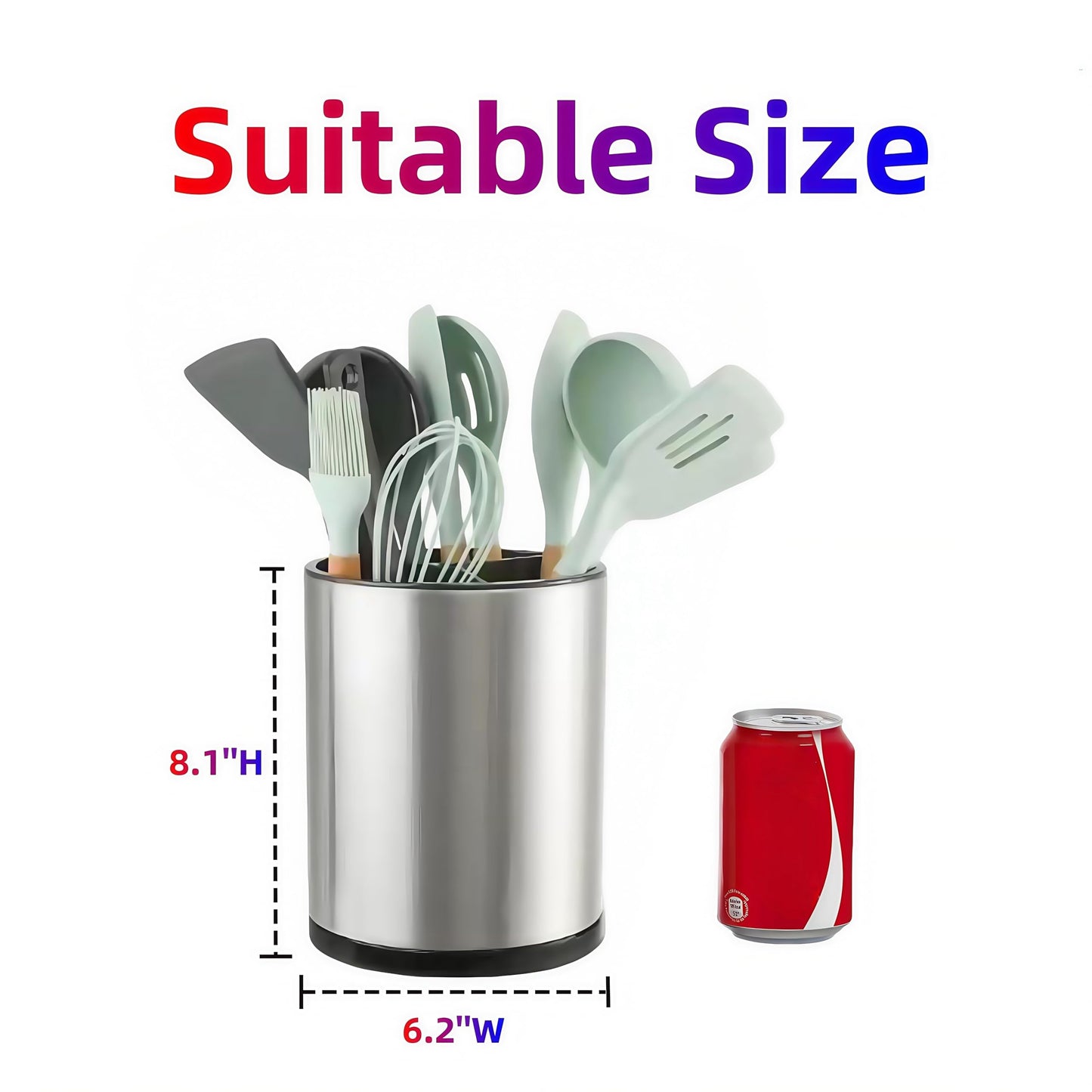 LIBODOUR Kitchen Utensil Holder Extra Large 360°Rotating For Counter Organizer Stainless Steel Storage Cooking Silverware Caddy 3 Compartment Flatware Spoon Spatula Tool Cutlery Container（Silvery）