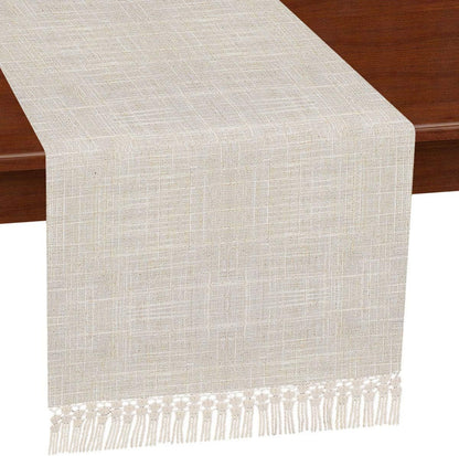 Grelucgo Natural Color Lined Fringe Table Runner or Dresser Scarf, 14 x 48 inches