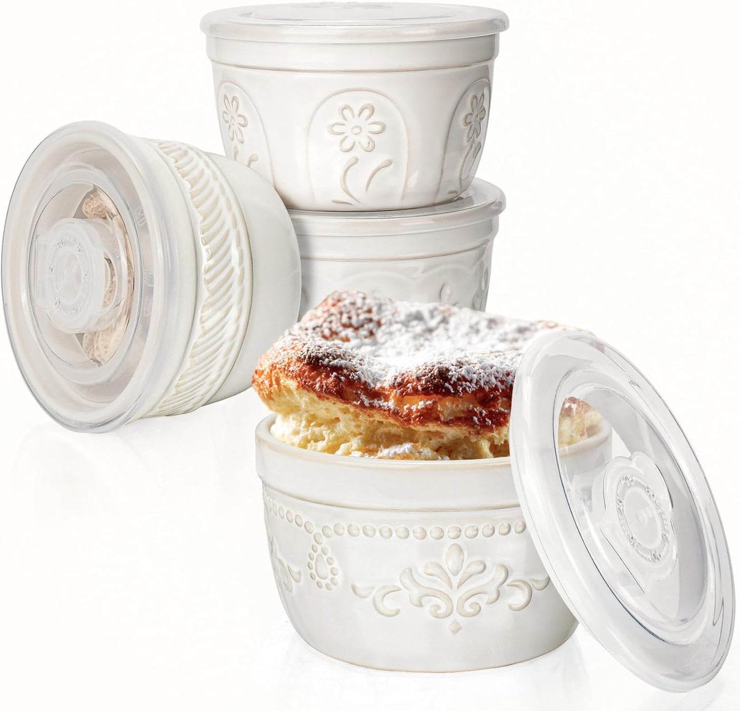 Artena Ramekins with Lids - Oven Safe Creme Brulee Dishes | 5.1 Quart Casserole Baking Dish