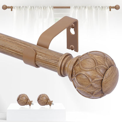 Wood Curtain Rods for Windows, 28 to 48 Inch Adjustable Heavy Duty Drapery Rods