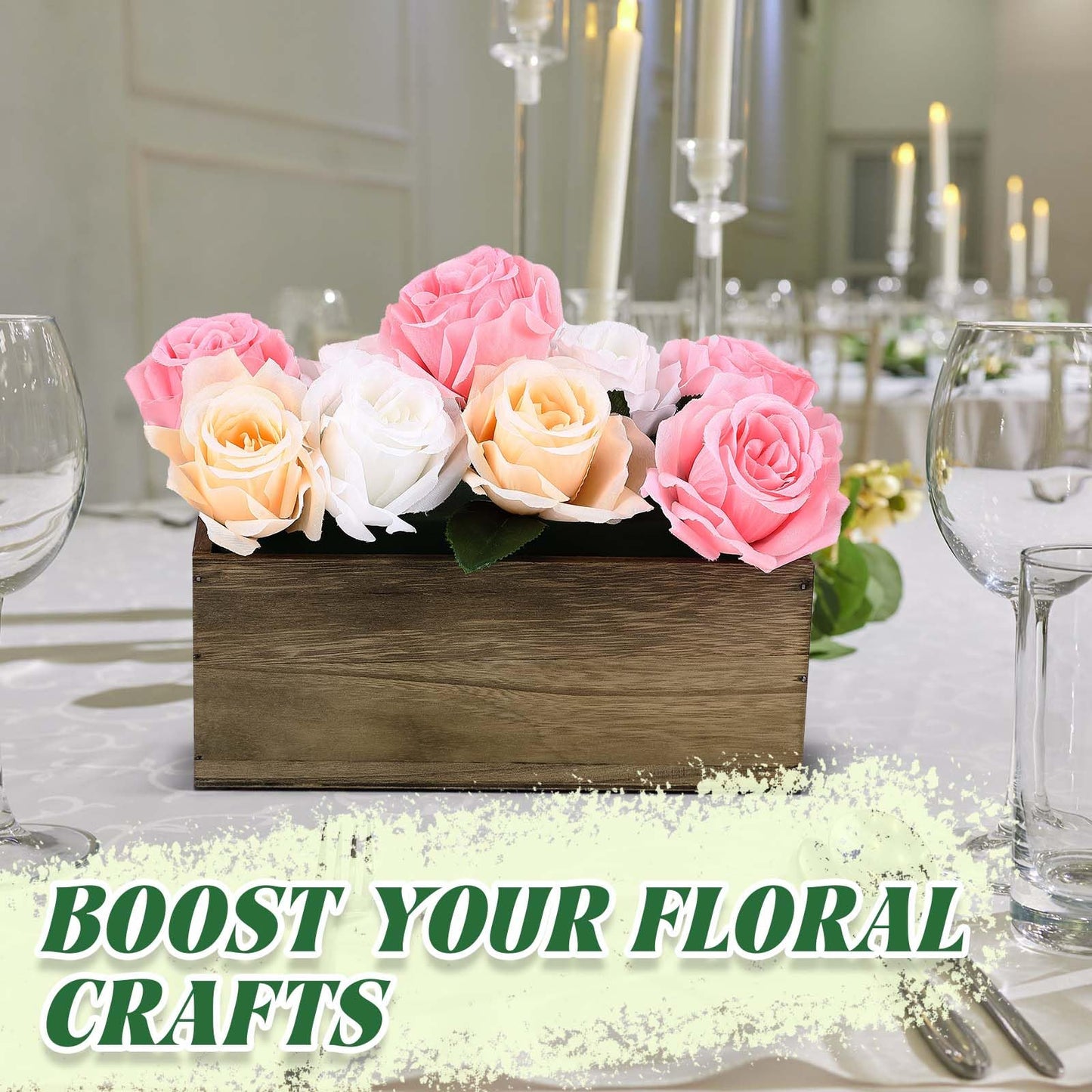 Havawish 5 Sets 10 x 4 x 4 in Wood Rectangular Planter Boxes Bulk Wood Flower Box Centerpiece Vases with Floral Foam Blocks Rustic Flower Pot Indoor Window for Wedding Arrangement