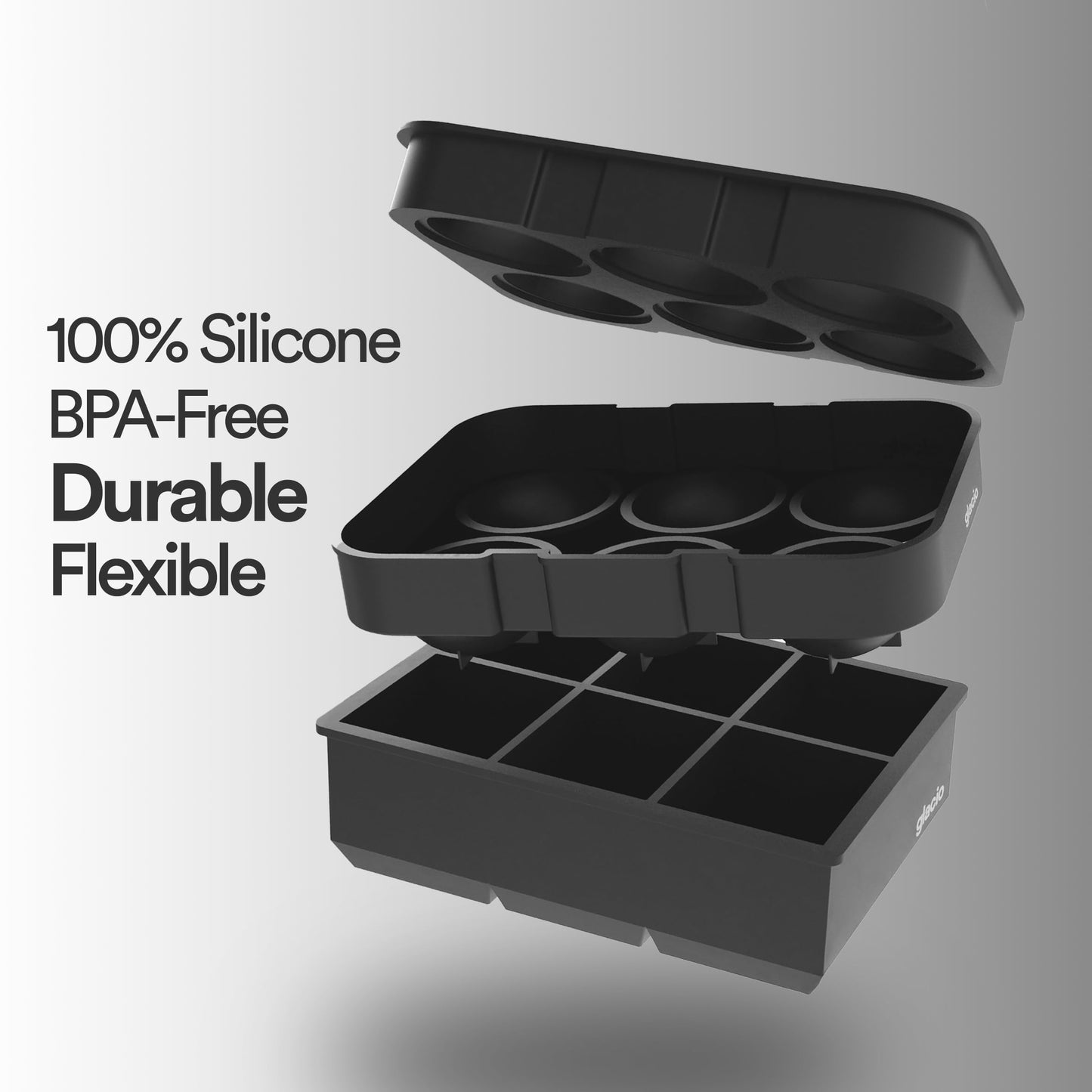 Silicone Ice Cube Trays – Large Silicone Molds for 2-Inch Ice Cubes and Spheres Whiskey Ice Cube Trays with Lids for Cocktails & Bourbon – Set of 2