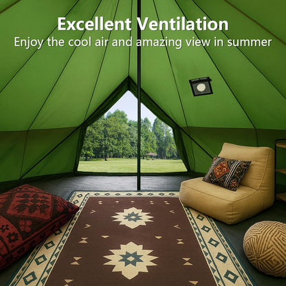 Canvas Bell Yurt Tent with Stove Jack, Waterproof Luxury 4 Season Tents for Family Outdoor Camping 100% Cotton Green Glamping Tents for Hunting, Partie, All Year Living (4M- 173 sq. ft yurt)