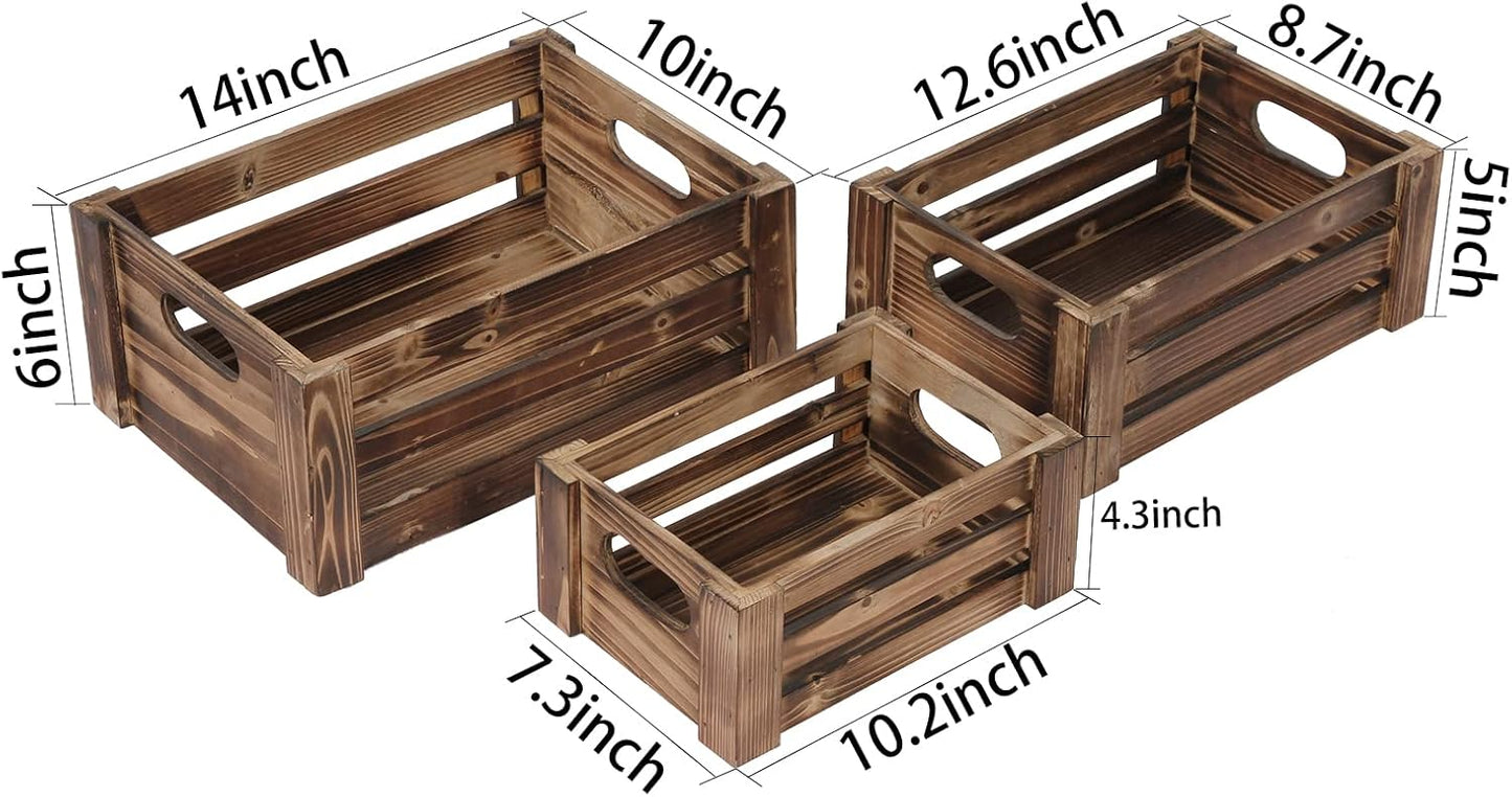 Farmhouse Wooden Crates Decorative Set of 3, Distressed Nesting Wood Crates for Storage and Home Decor