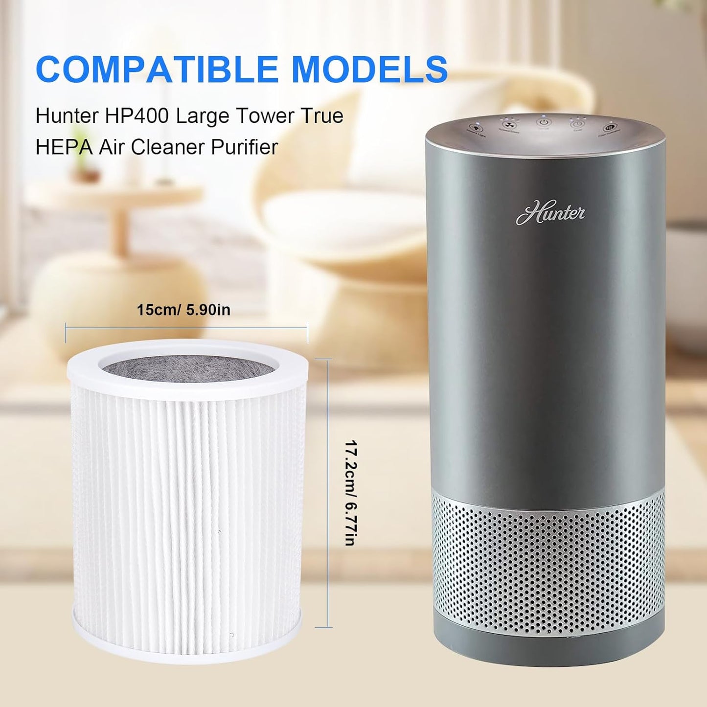 H-PF400 HEPA Filter Replacement Kit, Compatible for Hunter HP400 Air Purifier Series, 1 HEPA Filter + 4 Pre-Filters