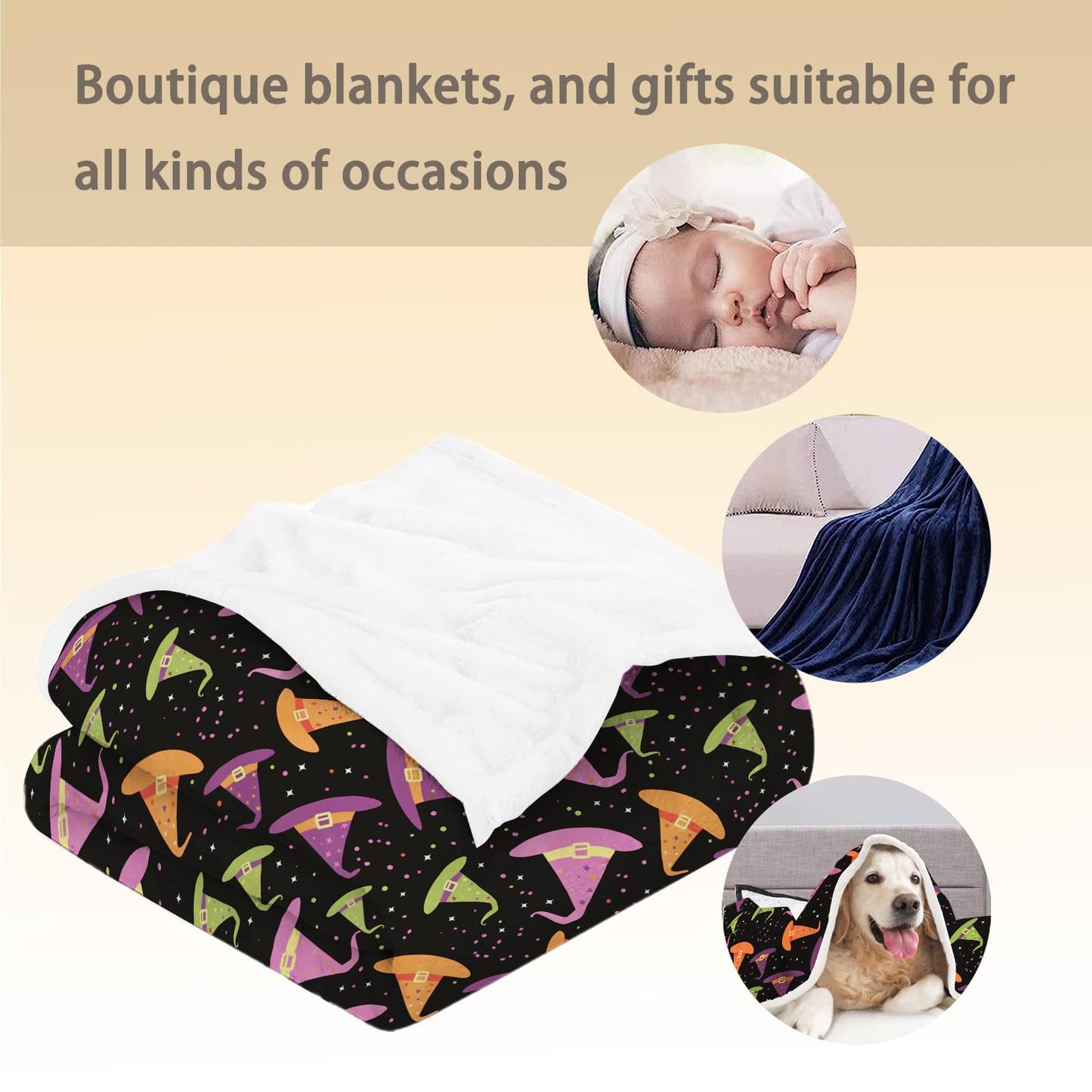Ti Caldi Witch Hat and Stars Halloween Blanket - Soft Cozy Lightweight Flannel Throw Blanket for Adults Kids, Warm Fuzzy Blankets for Couch, Bed, Travel, Outdoor Use, Home Decor 60×50 in