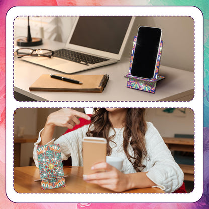 Saillong 4 Pcs Large Mandala Diamond Painting Cell Phone Stand 5.5 Inch DIY Full Drill Crystal Diamond Art Phone Holder Bling Painting Art Craft Kits for Beginner Adult