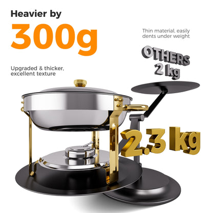 CAMMOO Gold 4 Pack Chafing Dishes for Buffet, 18/8 (304) Stainless Steel Food Pan with Lid, 6QT Round Chafing Dish Buffet Set Food Warmer, Food Warmers for Parties Buffet Catering Events Dinners