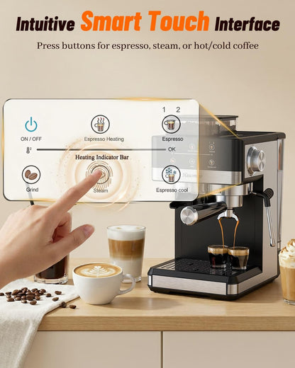 Hausmojo Espresso Machine with Grinder & Milk Frother, 20 Bar