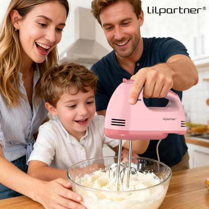 LILPARTNER Hand Mixer Electric, Ultra Power Kitchen Hand Mixer With 7-Speed & 5 Stainless Steel Accessories for Whipping Dough, Cream, Cake, Dishwasher Safe, Pink