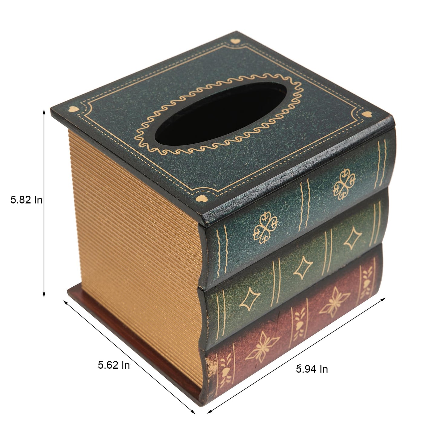 Crafted Classical Retro Wooden Antique Book Tissue Box Cover Square Tissue Holder Dispenser Paper Cover Case Napkin Holder Home Decor for Bathroom Living Room Office car Kitchen (Green)