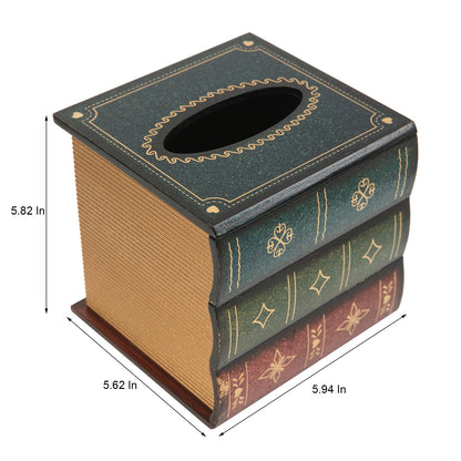 Crafted Classical Retro Wooden Antique Book Tissue Box Cover Square Tissue Holder Dispenser Paper Cover Case Napkin Holder Home Decor for Bathroom Living Room Office car Kitchen (Green)