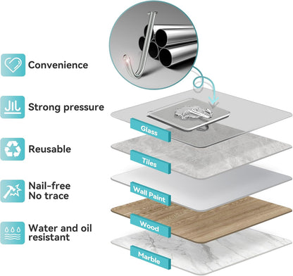 Skiennix 28 Pack Heavy-Duty Sticky Hooks - Clear Adhesive Wall Hooks for Kitchen, Bathroom & Ceiling