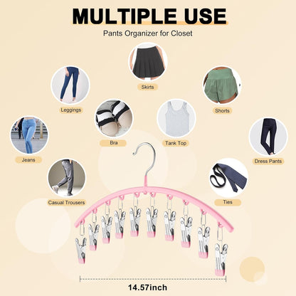 Skiennix Legging Organizer - Space-Saving Metal Yoga Pants Hangers | 2 Pack with 10 Clips, Pink