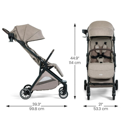 Britax Juniper+ Compact Stroller, Portable & Lightweight On-The-Go Stroller with Fastpack & One-Hand RapidFold, Infant Car Seat Compatible, Built-in Carry Strap, Ventilating Fabrics — Teak