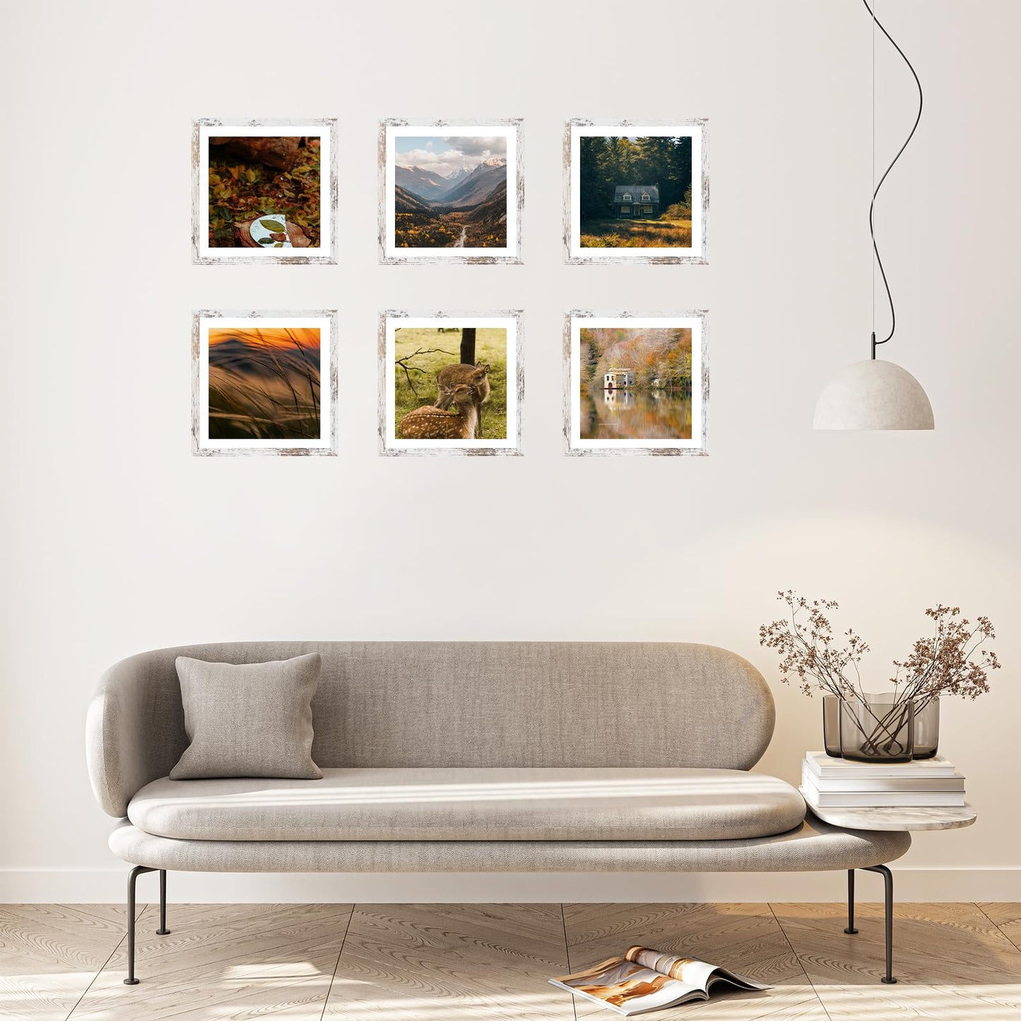 QOTIB Wood 12x12 Frame for 30x30cm Diamond Art Painting, Display Picture 10x10 with Mat or 12x12 without Mat, Large Rustic White Picture Frame for Wall Hanging, 1 Pack