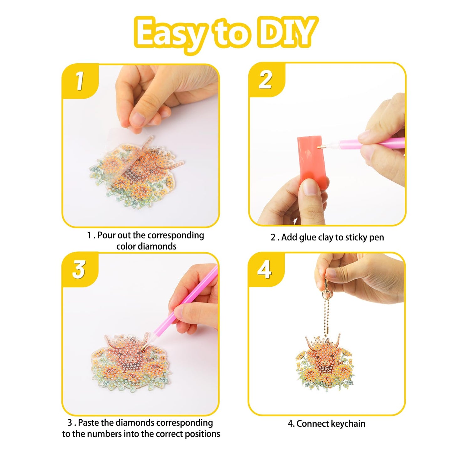Highland Cow Diamond Painting Keychains - 12PCS 5D Diamond Art Painting Keychains Kits Cow Diamond Painting Art Acrylic Hanging Pendant DIY Diamond by Numbers Keychain DIY Crafts Kits for Teen Adults