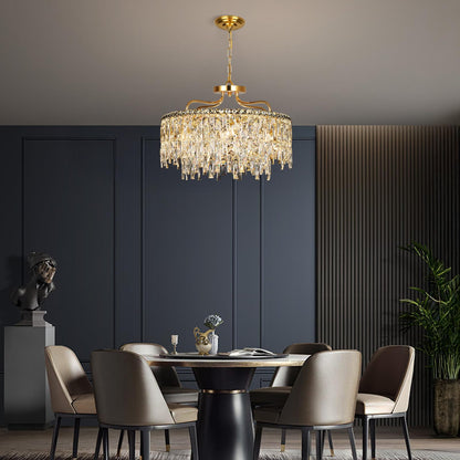 NISIDUN Gold Crystal Chandeliers for Dining Room Light Fixture, 24" Modern Round Chandeliers，8 Lights Luxury Ceiling Pendant Ceiling Lighting for Dining Room Bedroom Entryway Foyer Staircase