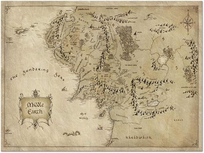 Vinatge Wall Art Picture Canvas Painting Map of Middle Earth by Yatsen Bridge, HD Print, 12" Hx16" W