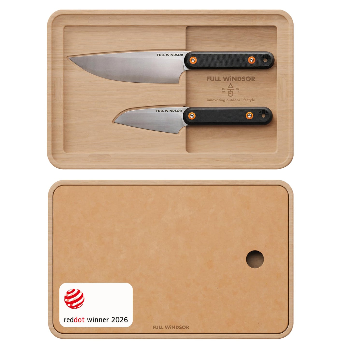 FULL WINDSOR - MagKnives Magnetic Camping Cutting Board and Knife Set - Portable Camping Kitchen Prep Kit with 2 Wood Cutting Boards, 6" Chef Knife, 3.5" Utility Knife, Carry Bag for Outdoor Cooking