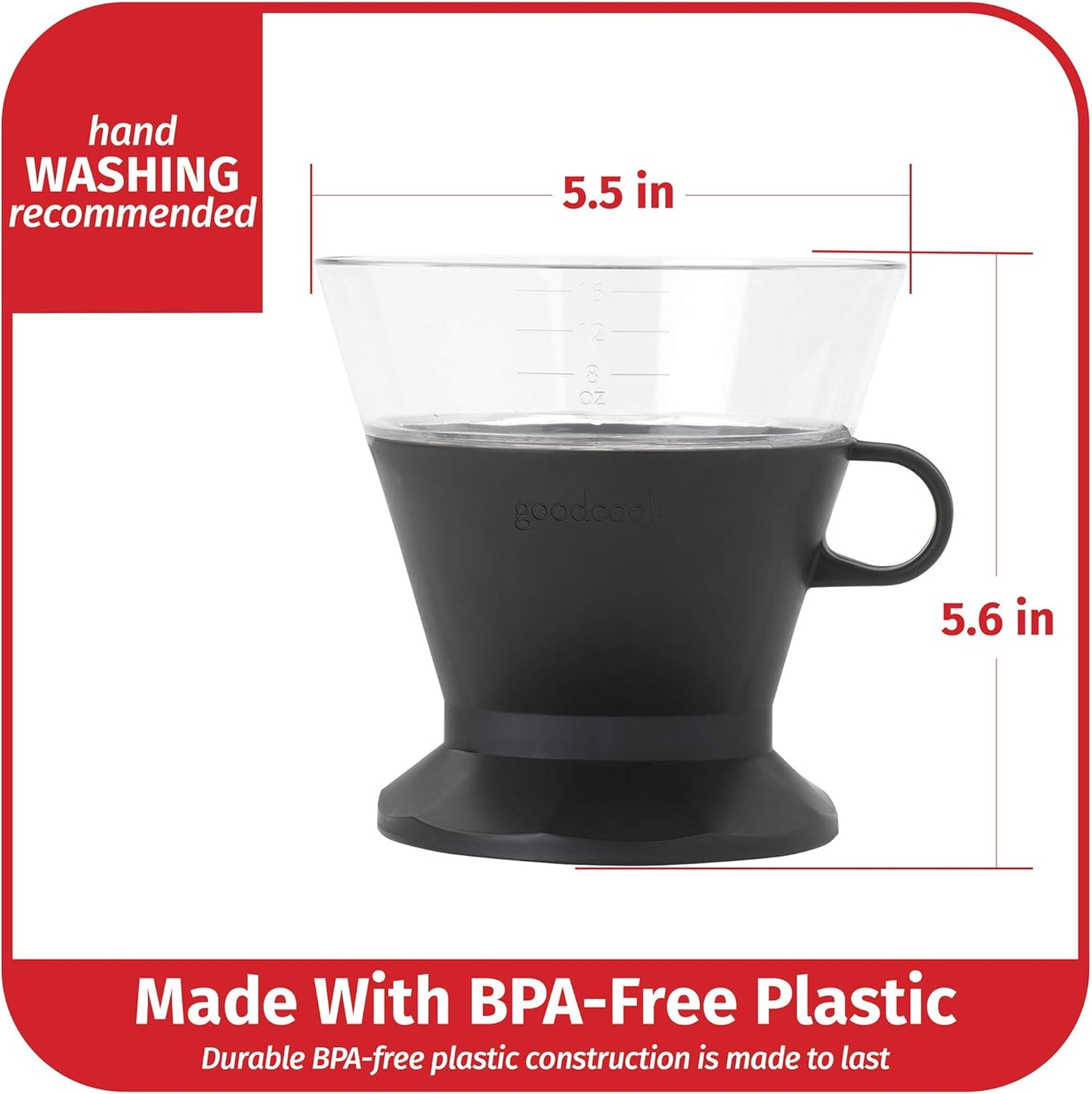 Goodcook Koffe BPA-Free Plastic Auto-Drip Pour Over Coffee Maker with #2 Paper Filters (Black)