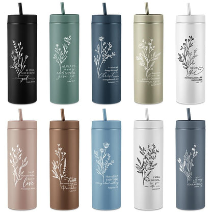 Teenyyou 10 Pcs Christian Mother's Day Tumbler Church Gifts for Women Fathers Day for Men Bible Verse Skinny Cups 16 oz Plastic Religious Cups with Lid Straws for Administrator Volunteer Nurse Gifts