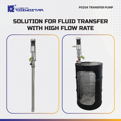 COSMOSTAR 2.5" 2:1 Air Operated Pneumatic Piston Pump for 55 Gallon Drum Teflon Packing Oil Chemical Transfer Pumps 4.0GPM/15LPM, High Fluid Pressure 240 Psi