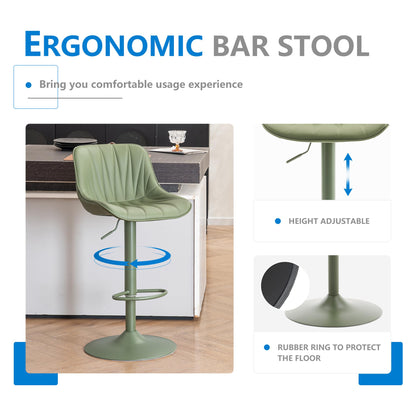 YOUNIKE Bar Stools Set of 2, Faux Leather Padded Bar Stool Counter Height Swivel Bar Chairs, Modern Adjustable Barstools with Back for Kitchen Island, Full Pea Green Same-Color Base