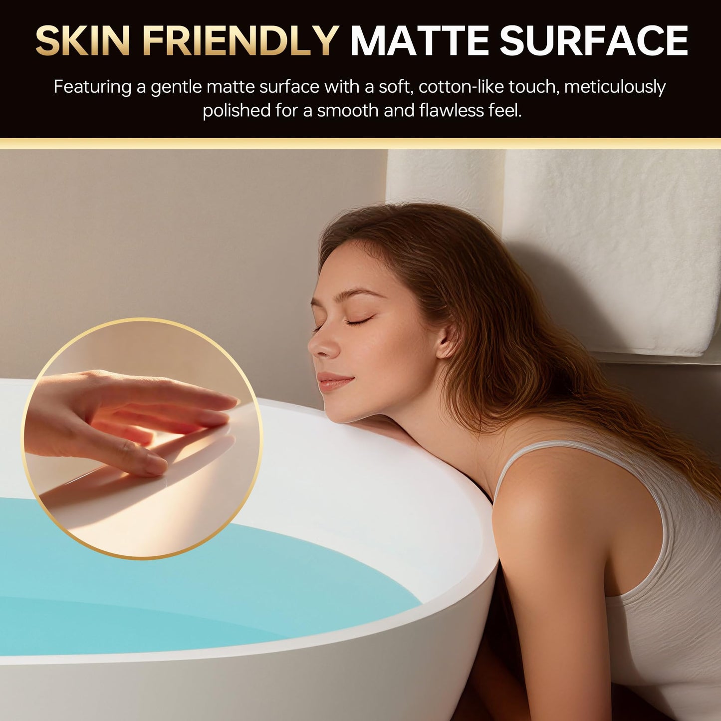 WOODBRIDGE 55 Stone Resin Freestanding Soaking Tub, Modern Oval Solid Surface Bathtub with Integrated Slotted Overflow & Drain, Matte White, B0043