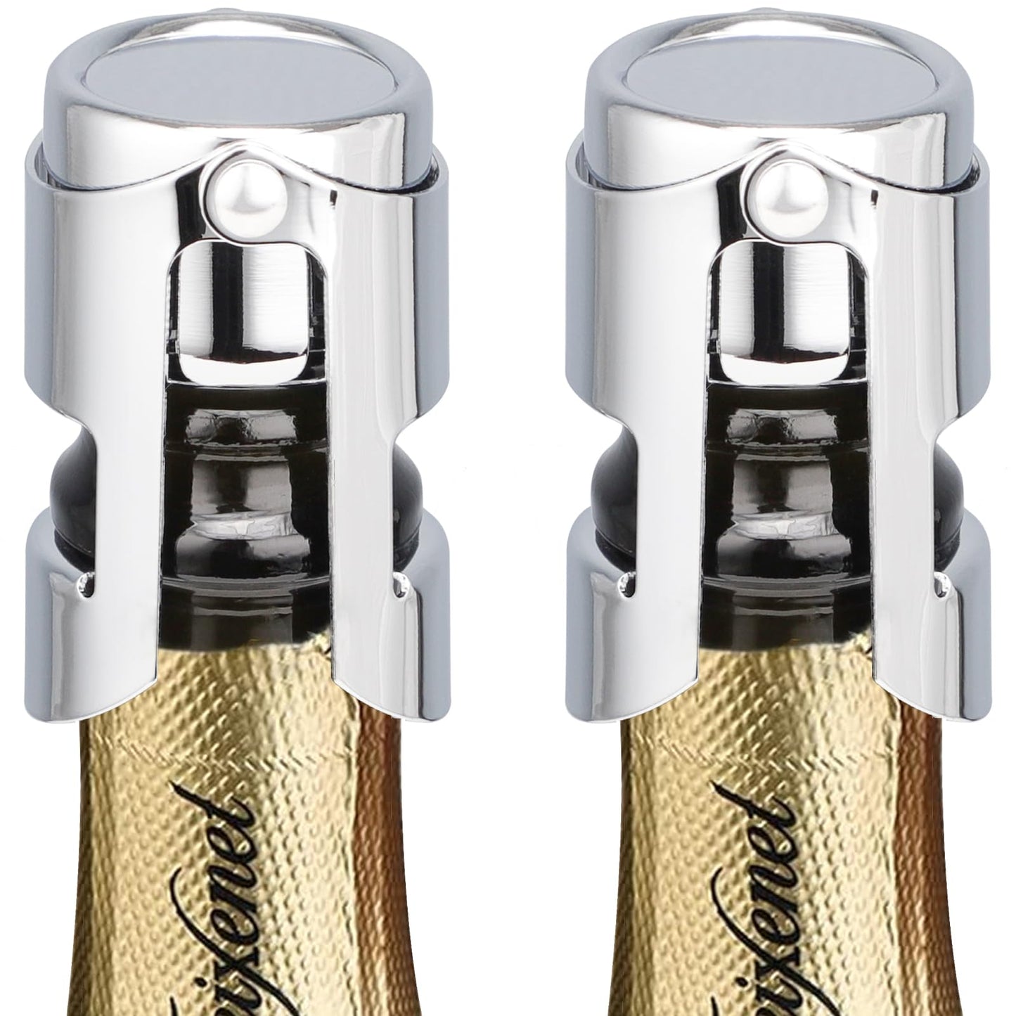 HYZ Champagne Stoppers - Stainless Steel Sparkling Wine Bottle Stopper with Pure Silicone Air Tight Seal - Professional Wine Saver for Champagne，Prosecco and Cava (2Pack Chrome)