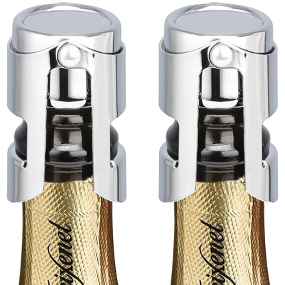 HYZ Champagne Stoppers - Stainless Steel Sparkling Wine Bottle Stopper with Pure Silicone Air Tight Seal - Professional Wine Saver for Champagne，Prosecco and Cava (2Pack Chrome)
