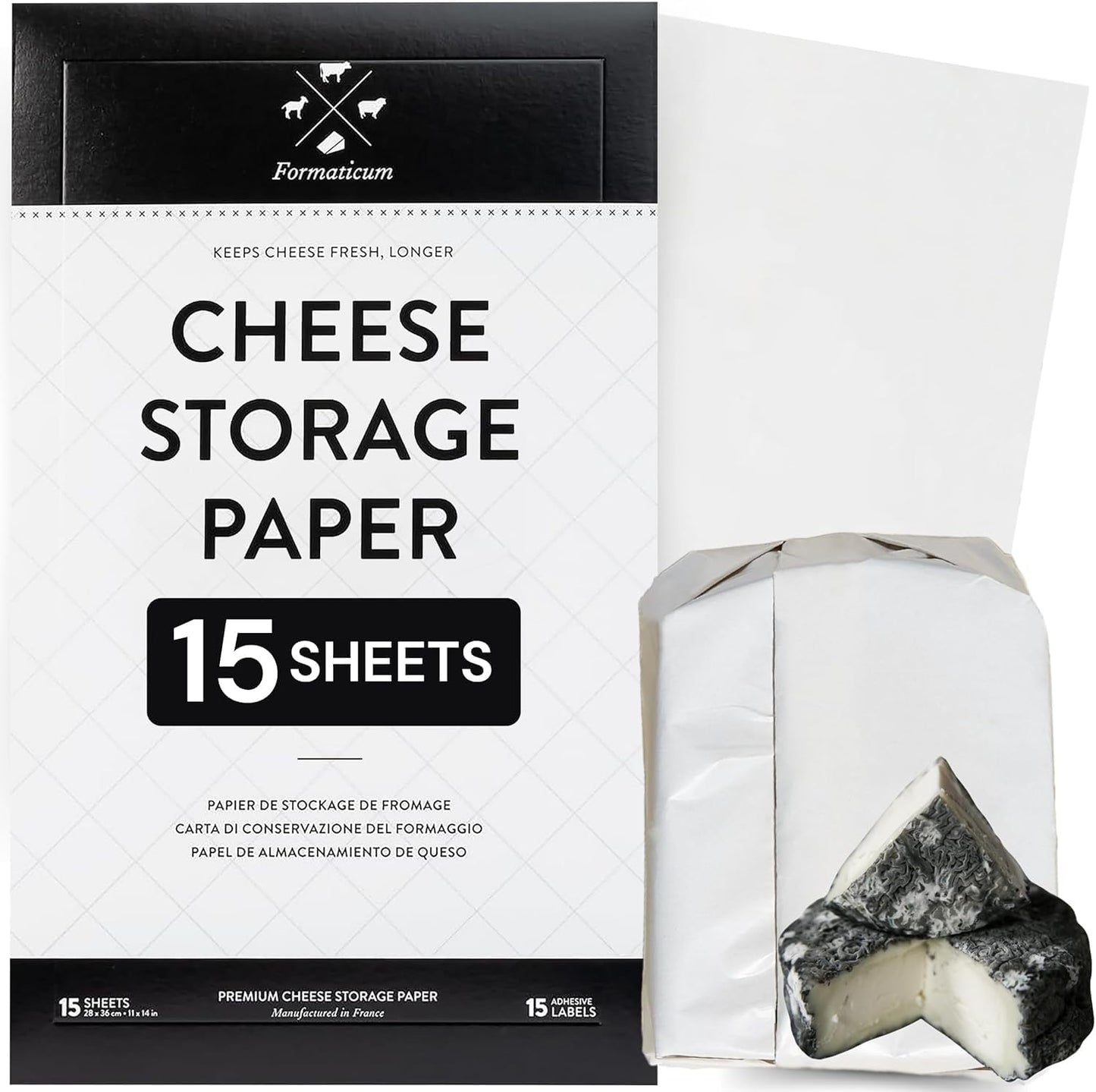 15-Pack 11 14 Formaticum Cheese Storage Wax Coated Paper - Porous Wax Sheets From France - Keep Cheese or Charcuterie