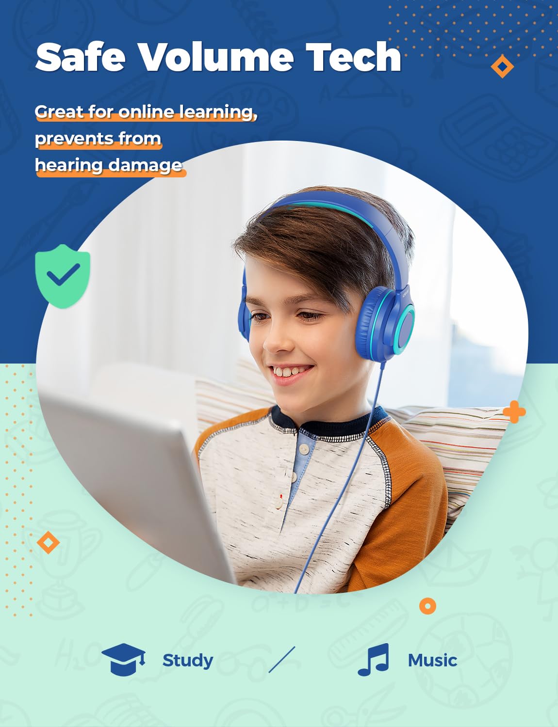 iClever 2Pack Kids Headphones with Sharing Splitter - 85dBA Safe Volume Limited - HS22 Wired Headphones for Kids Teens, Tangle-Free 3.5mm Jack Foldable Stereo for School/Tablet/Travel