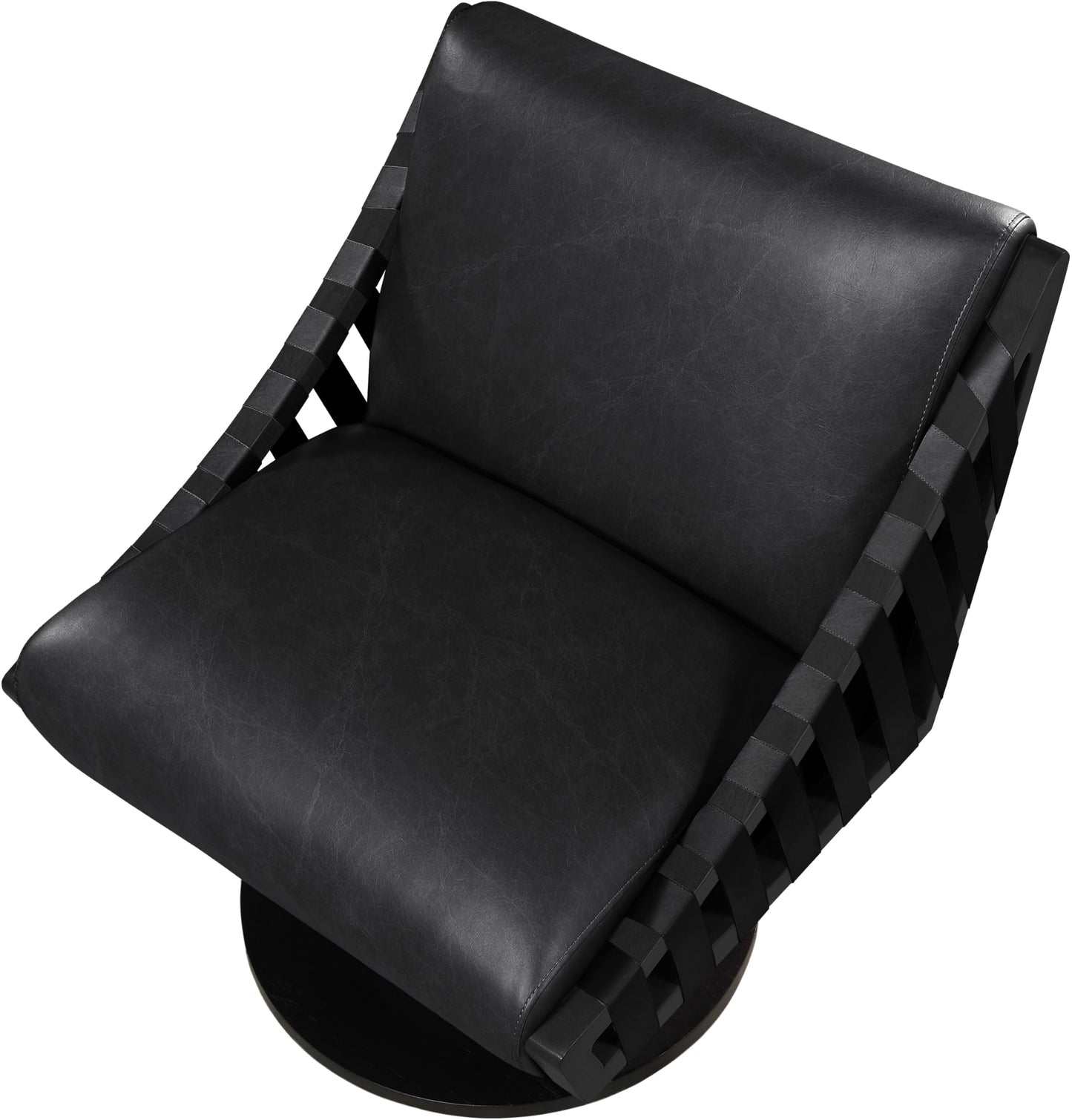 Meridian Furniture 33002Black Millwin Collection Art Deco Swivel Accent Chair with Rich Black Vegan Leather, Black Finish, Solid Wood Frame and Base, 28" W x 30" D x 32.5" H, Black