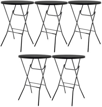 BTEXPERT Set of 5, 32" Round 43" Bar High Top Folding Table Commercial Portable for Drink Patio Banquet Card Plastic Coffee Dining Cocktail Wedding Party Event Home Kitchen Outdoor Black
