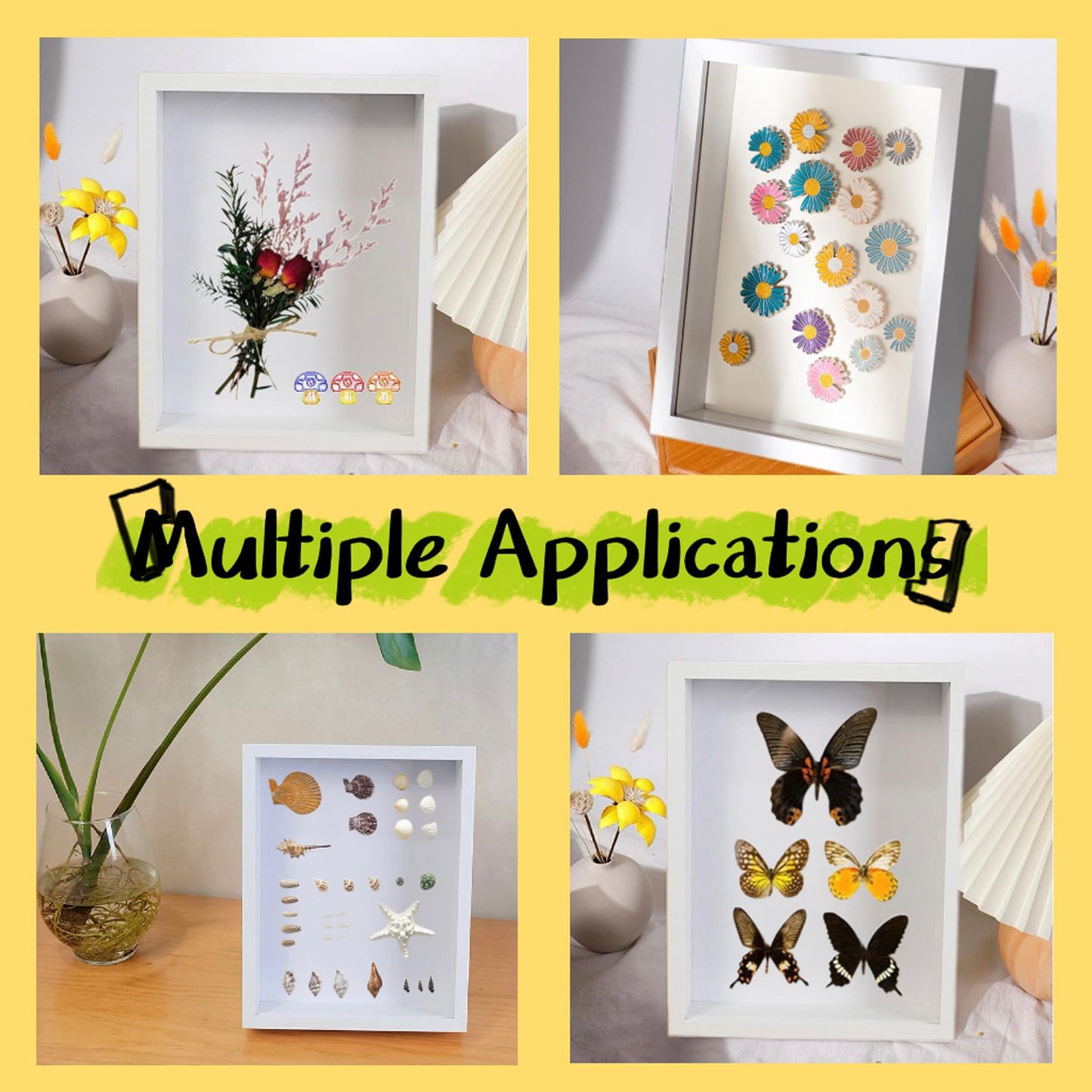 HD Glass Wooden Black Hollow Photo Frame, 4x6 Shadow Box for Flower Pressing, Seashell Display, Pet Memorial (10pcs)