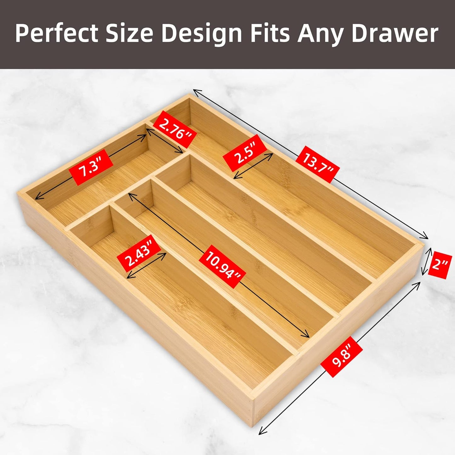 Silverware Organizer Bamboo Kitchen Drawer, Utensil Holder Cutlery Organizer Tray